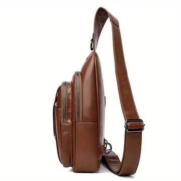 Men's Fashion Simple PU Leather Crossbody Bag, Multifunctional Travel Chest Bag