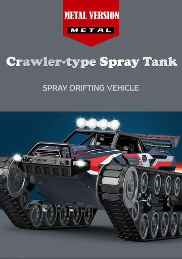 1:12 Scale All Terrain RC Tank With Cool Rear Spray, 30°Climbing Angle, 2.4GHZ High Speed, High Strength Aluminum Alloy Material, Rechargeable Battery, Six Bright Lights, Gifts For Adults And Kids