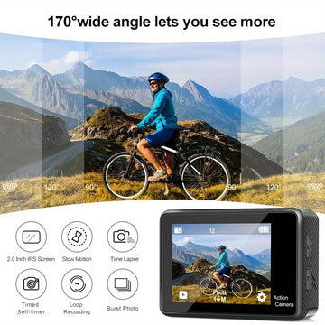 Action Camera With 4K Dual Screen, Underwater Waterproof Camera With Remote Control WiFi Sports Video Recorder Helmet Accessories Kit (without Card)