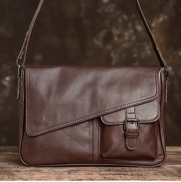 Men's Genuine Leather Crossbody Bag Top Layer Cowhide Chest Bag Large Capacity Satchel Multifunction Diagonal Shoulder Bag For Outdoor Sports Travel Work Flip Messenger Bag