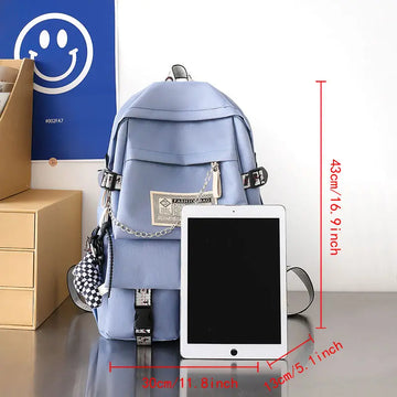 School Bag Female Primary School Students Travel Backpack Men Junior High School High School Students Korean Ins Tide Brand Large Capacity Casual Backpack Five-piece Set