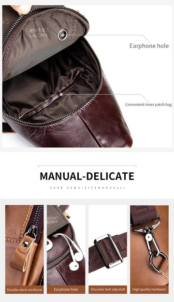 Men's Leather Chest Bag - Fashionable, Wear-Resistant & Large Capacity for Sports & Messaging