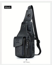 SCHLATUM Men's Vintage Genuine Leather Shoulder Bag Crossbody Bag, Outdoor Sports Travel Crossbody Bag With Earphone Hole