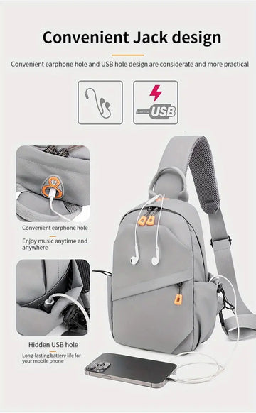 Men's Nylon Crossbody Chest Bag With Cushion Strap, Multifunctional Sling Bag For Outdoor Sports Travel