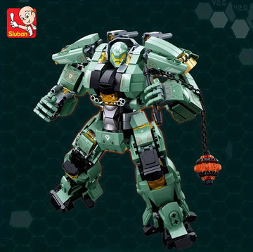 Sluban 542pcs Green Warrior Robot With Chain Hammer Building Blocks Toys, Robot Battle Armor Assembling Educational Toys, Christmas Gifts For Kids (No Box)