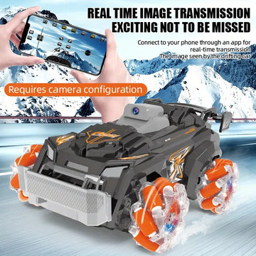 1:20 Scale RC Drift Car With Camera For Kids, App Remote Control Vehicle Toy With Spray And Music, Rechargeable Battery, Xmas Gift For Boys And Girls