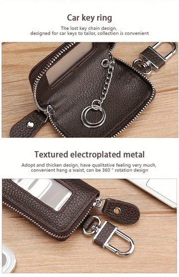 Leather Car Key Case Business Key Shell Waist Hanging Zipper Key Protection Case Car Key Leather Case Smart One-button Start Remote Control Key Case