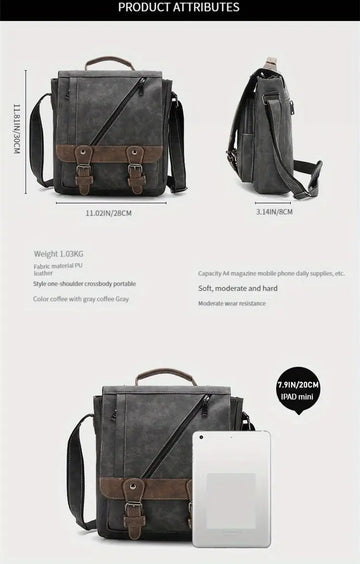 【WEIXIER】 Adjustable Men's Single Satchel Bag, Large Capacity Waterproof Leather Bag