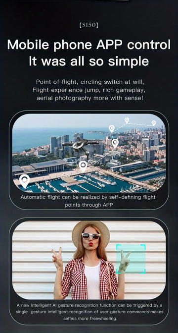 New S150 RC UAV Professional-grade Brushless Motor Intelligent Four-sided Obstacle Avoidance Optical Flow Positioning ESC Dual HD Camera 18 Minutes Battery Life 3.7V2000mAH Lithium Battery