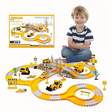 276pcs Construction Race Tracks For Kids Toys, 2 Electric Cars, 3 Construction Cars,Flexible DIY Track Set, Engineering Gifts