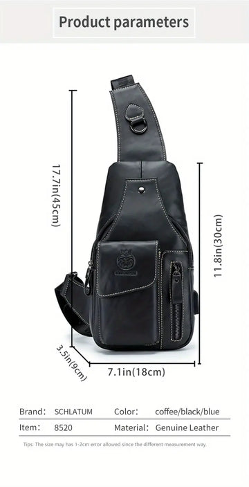 SCHLATUM Men's Vintage Genuine Leather Shoulder Bag Crossbody Bag, Outdoor Sports Travel Crossbody Bag With Earphone Hole