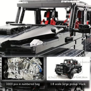 Black Pickup G63 6X6 MOC Building Blocks And Engineering Toy, Adult Collectible Model Cars Kits To Build, 1:8 Scale Truck Model (3300 Pieces)