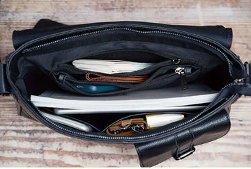 Men's Genuine Leather Crossbody Bag Top Layer Cowhide Chest Bag Large Capacity Satchel Multifunction Diagonal Shoulder Bag For Outdoor Sports Travel Work Flip Messenger Bag