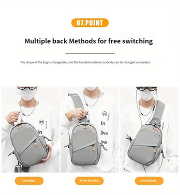 Men's Nylon Crossbody Chest Bag With Cushion Strap, Multifunctional Sling Bag For Outdoor Sports Travel