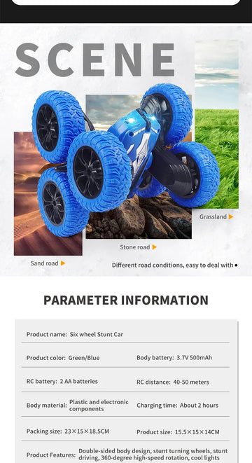 Cross-border New Remote Control Double-sided Sixwheeled Drift Truck Outdoor Hiking Bike With Light Kids Electric Toy Birthday Gift