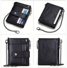 RFID Men Wallets Slim Leather Bifold Hasp Vintage Short Male Purse Coin Pouch Multi-functional Cards Wallet Designer Chain Bag
