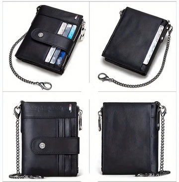 RFID Men Wallets Slim Leather Bifold Hasp Vintage Short Male Purse Coin Pouch Multi-functional Cards Wallet Designer Chain Bag