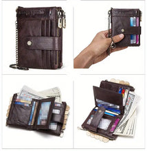 RFID Men Wallets Slim Leather Bifold Hasp Vintage Short Male Purse Coin Pouch Multi-functional Cards Wallet Designer Chain Bag