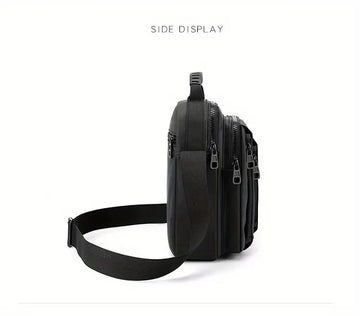Men's Casual Vertical Small Square Shoulder Bag, Waterproof Nylon Multi-layer Zipper Handbag Crossbody Bag