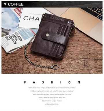 RFID Men Wallets Slim Leather Bifold Hasp Vintage Short Male Purse Coin Pouch Multi-functional Cards Wallet Designer Chain Bag