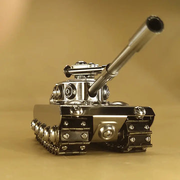 Original Handmade Tank Model Toy, Stainless Steel Military Model Craft Decoration, Creative Gift, Tower Rotating Crawler Tank Toy