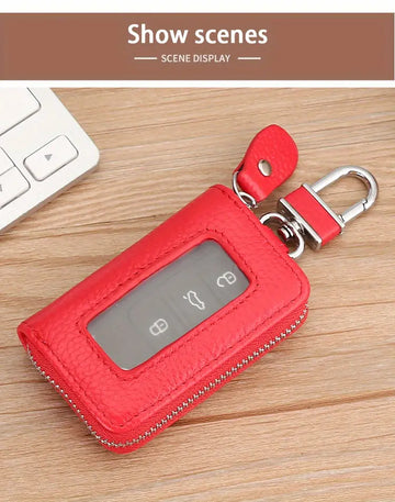 Leather Car Key Case Business Key Shell Waist Hanging Zipper Key Protection Case Car Key Leather Case Smart One-button Start Remote Control Key Case