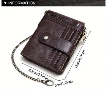 RFID Men Wallets Slim Leather Bifold Hasp Vintage Short Male Purse Coin Pouch Multi-functional Cards Wallet Designer Chain Bag