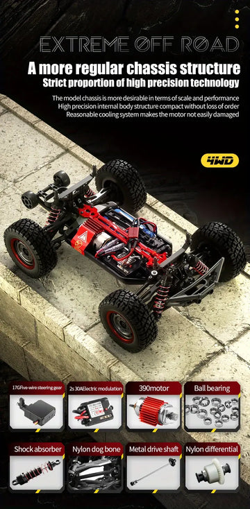 1:16 Electric Four-wheel Drive Off-road Truck Desert Truck Full-scale Stepless Speed Bigfoot Monster 38KM Children's Toy Gift LED High-brightness Car Light Carbon Brush High-speed Car