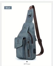 SCHLATUM Men's Vintage Genuine Leather Shoulder Bag Crossbody Bag, Outdoor Sports Travel Crossbody Bag With Earphone Hole