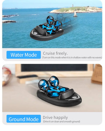 3 In 1 Water, Land And Air Remote Control Toy Aircraft Hovercraft Four-rotor UAV Multiple Play Methods Super Fun Outdoor And Indoor Toys For Boys/girls