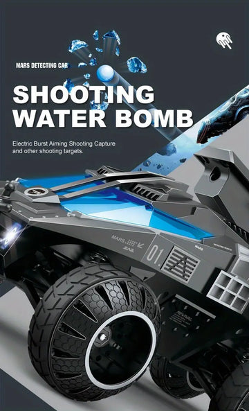 2.4G Fully Proportional RC Six Wheel Drive, Mars Exploration Toy Car, Can Launch Water Bombs For Remote Shooting, Hidden And Adjustable Turret For Cool Car Lights Exploration, Space Gift Toys