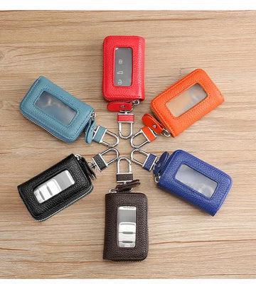 Leather Car Key Case Business Key Shell Waist Hanging Zipper Key Protection Case Car Key Leather Case Smart One-button Start Remote Control Key Case