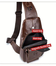 SCHLATUM Men's Vintage Genuine Leather Shoulder Bag Crossbody Bag, Outdoor Sports Travel Crossbody Bag With Earphone Hole
