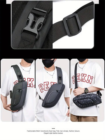 1pc Men's Nylon Crossbody Bag Casual Multifunction Diagonal Shoulder Bag For Outdoor Sports Travel Daily Commute Sling Bag