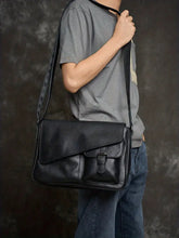 Men's Genuine Leather Crossbody Bag Top Layer Cowhide Chest Bag Large Capacity Satchel Multifunction Diagonal Shoulder Bag For Outdoor Sports Travel Work Flip Messenger Bag