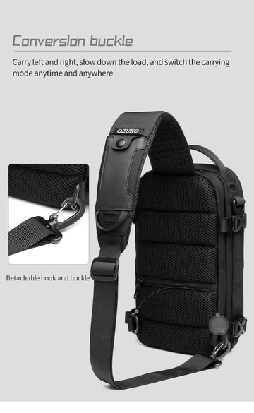 1pc OZUKO Men's Business Shoulder Bag With USB Charging Port Waterproof Sports Messenger Bag, Fashion Casual Chest Bag