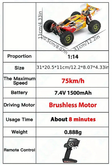 Adult Fast Remote Control Car 75+KMH Hobby Remote Control Truck, Four-wheel Drive Remote Control Car Off-road Racing Car, Electric Car Toy For Adults And Children