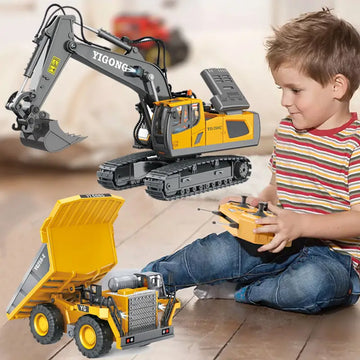 2.4Ghz Remote Control Excavator 2 Batteries Toy Metal Shovel ,11 Channel RC Construction Bulldozer Vehicles Digger Toys Gift With Light And Sound for 6 7 8 9 10 Years Old Kids Boys