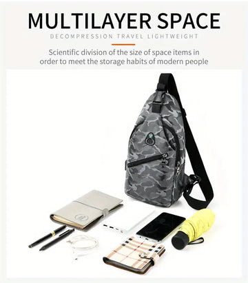 Stay Protected & Charged On-the-Go: Waterproof Crossbody Chest Bag With USB Charging & Earphone Hole