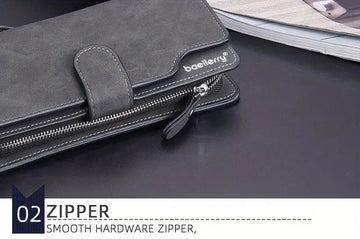 Men's Casual Frosted PU Leather Long Wallet With Card Slots, Zipper Buckle Clutch Wallet