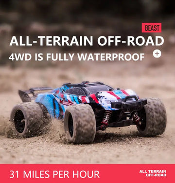 Remote Control Car 1:18 Scale 40Km/h, 4WD RC Car, Waterproof Drift Off-Road New Upgraded Brush Motor With Two Rechargeable Batteries, Hobbyist Grade For Adults, Toy Gift For Kids And Adults