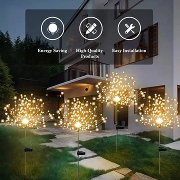 2pcs Solar Fireworks Lights, 60/150/200 LEDs, Outdoor DIY Solar Lights, Garden Decorative Lights, Waterproof Fairy Lights, Lawn Lights