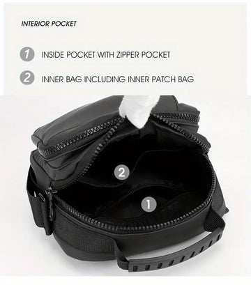 Men's Casual Vertical Small Square Shoulder Bag, Waterproof Nylon Multi-layer Zipper Handbag Crossbody Bag