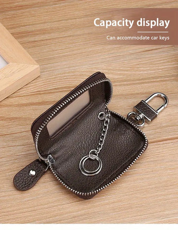 Leather Car Key Case Business Key Shell Waist Hanging Zipper Key Protection Case Car Key Leather Case Smart One-button Start Remote Control Key Case