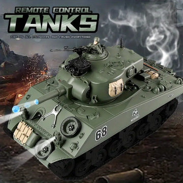 US M4A3 RC Tank, 1/18 2.4G Remote Control Military Tank Rotating Turret, Sound & Light Effect, Infrared Toy Boy Girl & Adult Scale Radio Remote Control RC Tank, Boy For US Tank Army Tank Toys