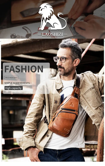 Men's Leather Chest Bag - Fashionable, Wear-Resistant & Large Capacity for Sports & Messaging