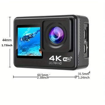 Action Camera With 4K Dual Screen, Underwater Waterproof Camera With Remote Control WiFi Sports Video Recorder Helmet Accessories Kit (without Card)