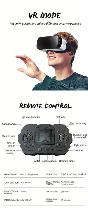 Mini RC Drone With Dual Cameras, Aerial Photography, Speed Control, Headless Mode, One Key Take Off/Landing, Trajectory Flight, Perfect Gift For Kids & Adults