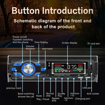 1DIN Car MP3 Player In-Dash Car Radio Stereo Audio Music Stereo Support BT+ USB+ FM+ AUX-IN With Steering Wheel Remote Control