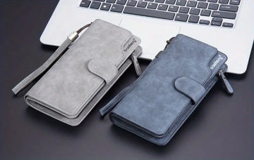 Men's Casual Frosted PU Leather Long Wallet With Card Slots, Zipper Buckle Clutch Wallet